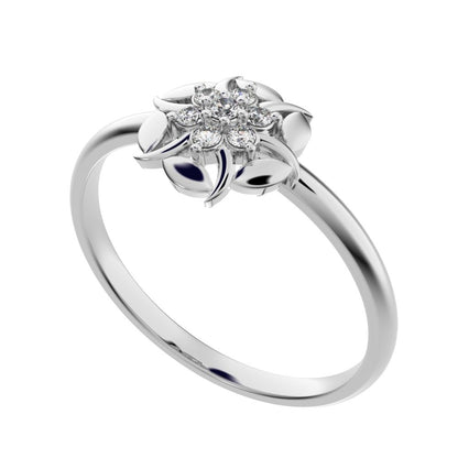 0.075 ct Round Cut Simulated Clear Diamond dainty Minimalist star eye halo floral petal cluster 14K / 18K Solid White Gold everyday ring