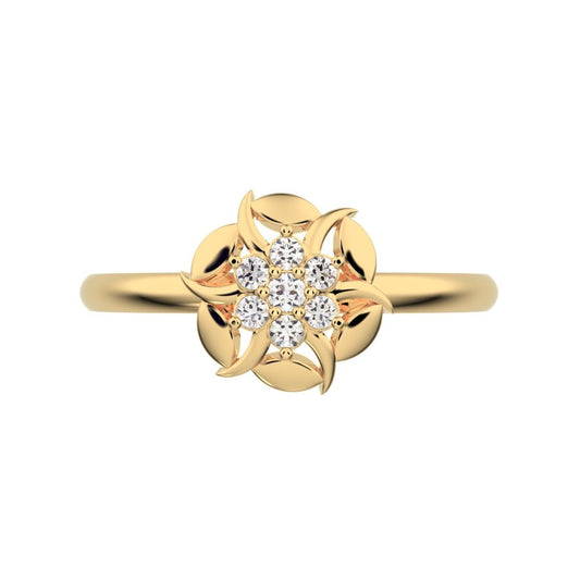 0.075 ct Round Cut Moissanite dainty Minimalist star eye halo floral petal cluster 14K / 18K Solid Yellow Gold everyday ring