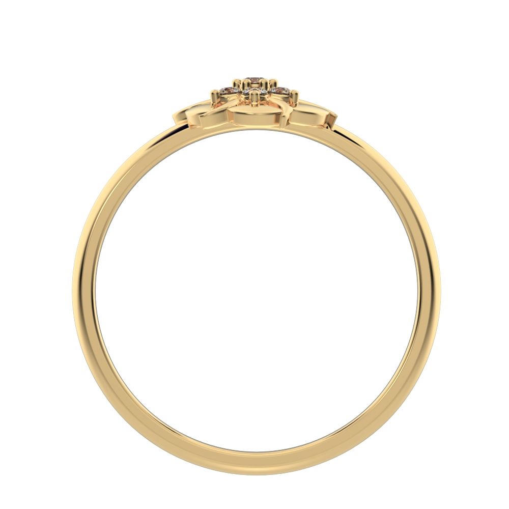 0.075 ct Round Cut Moissanite dainty Minimalist star eye halo floral petal cluster 14K / 18K Solid Yellow Gold everyday ring