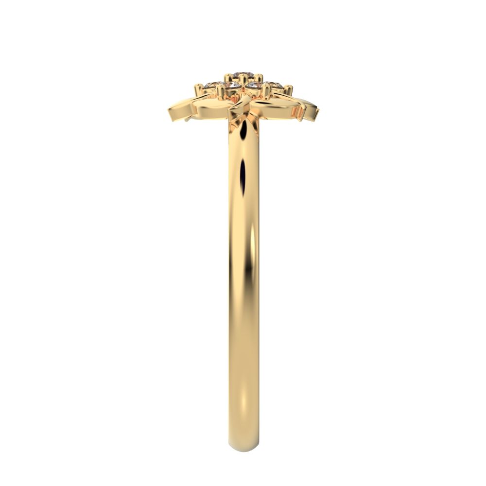 0.075 ct Round Cut Simulated Clear Diamond dainty Minimalist star eye halo floral petal cluster 14K / 18K Solid Yellow Gold everyday ring