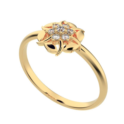 0.075 ct Round Cut Moissanite dainty Minimalist star eye halo floral petal cluster 14K / 18K Solid Yellow Gold everyday ring