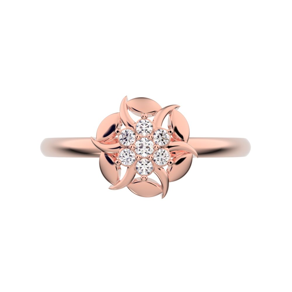 0.075 ct Round Cut Simulated Clear Diamond dainty Minimalist star eye halo floral petal cluster 14K / 18K Solid Rose Gold everyday ring