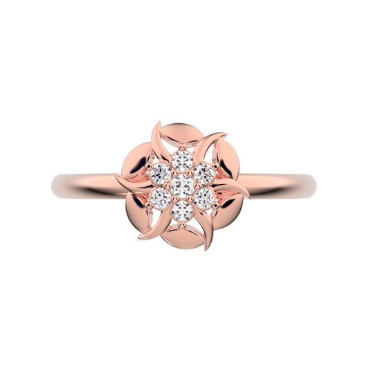 0.075 ct Round Cut Simulated Clear Diamond dainty Minimalist star eye halo floral petal cluster 14K / 18K Solid Rose Gold everyday ring