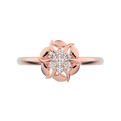 0.075 ct Round Cut Moissanite dainty Minimalist star eye halo floral petal cluster 14K / 18K Solid Rose Gold everyday ring