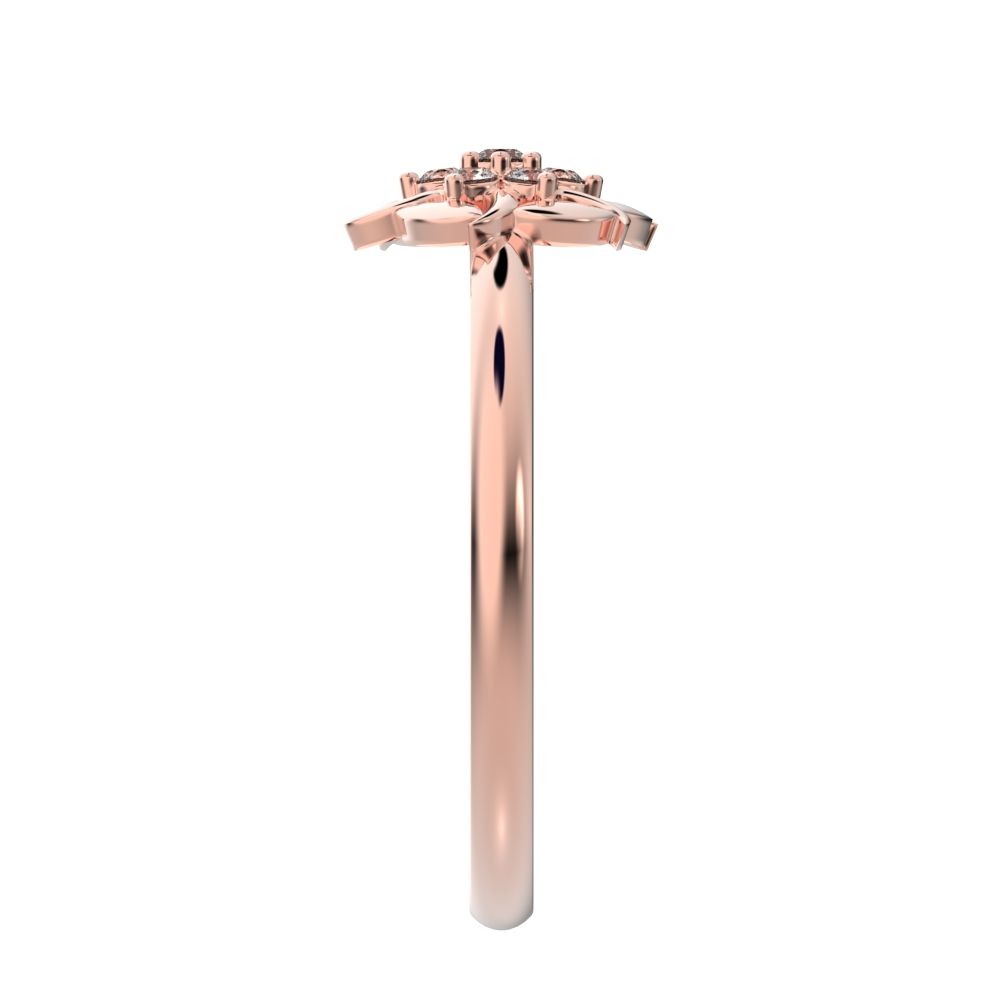 0.075 ct Round Cut Simulated Clear Diamond dainty Minimalist star eye halo floral petal cluster 14K / 18K Solid Rose Gold everyday ring