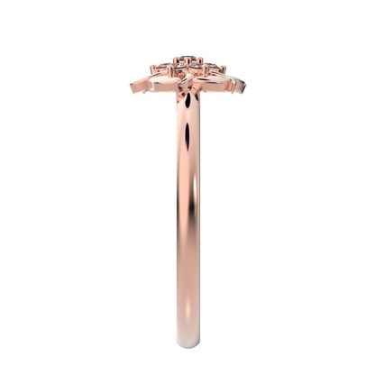 0.075 ct Round Cut Simulated Clear Diamond dainty Minimalist star eye halo floral petal cluster 14K / 18K Solid Rose Gold everyday ring
