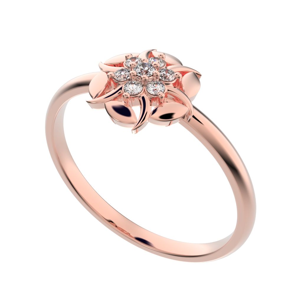 0.075 ct Round Cut Simulated Clear Diamond dainty Minimalist star eye halo floral petal cluster 14K / 18K Solid Rose Gold everyday ring