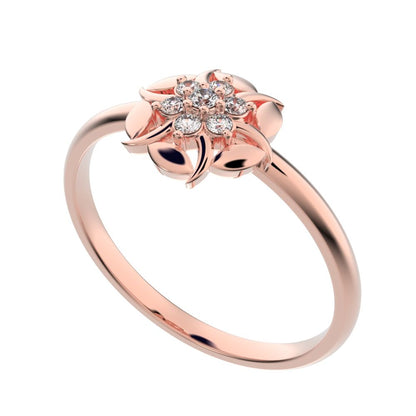 0.075 ct Round Cut Moissanite dainty Minimalist star eye halo floral petal cluster 14K / 18K Solid Rose Gold everyday ring
