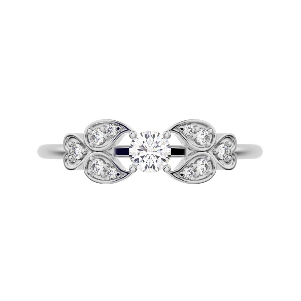 0.19 ct Round Cut Simulated Clear Diamond dainty Minimalist eye heart floral halo 14K / 18K Solid White Gold everyday ring