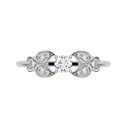 0.19 ct Round Cut Simulated Clear Diamond dainty Minimalist eye heart floral halo 14K / 18K Solid White Gold everyday ring