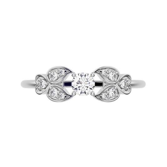 0.19 ct Round Cut Simulated Clear Diamond dainty Minimalist eye heart floral halo 14K / 18K Solid White Gold everyday ring