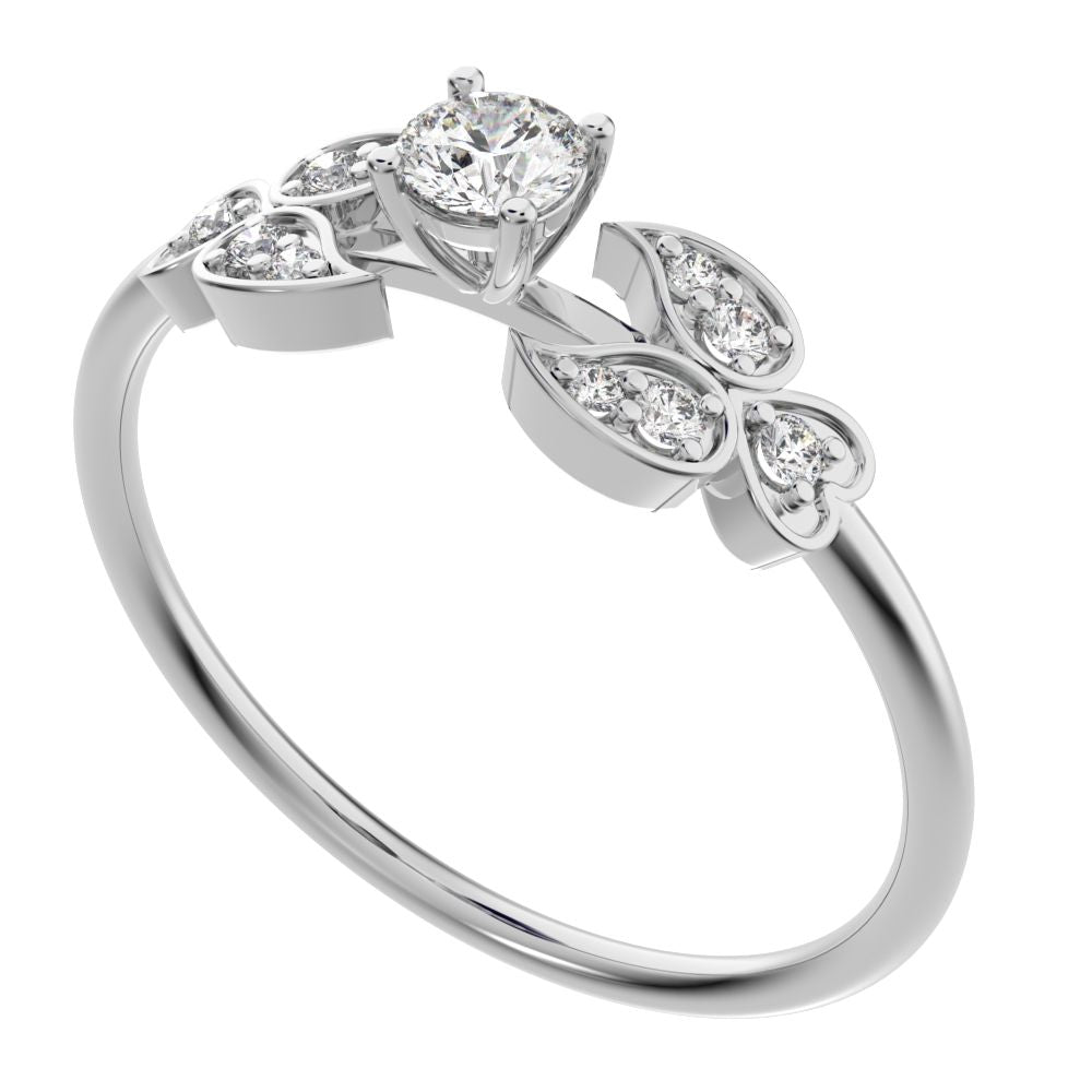 0.19 ct Round Cut Simulated Clear Diamond dainty Minimalist eye heart floral halo 14K / 18K Solid White Gold everyday ring