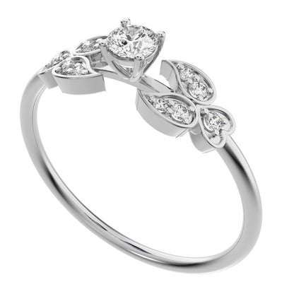 0.19 ct Round Cut Simulated Clear Diamond dainty Minimalist eye heart floral halo 14K / 18K Solid White Gold everyday ring