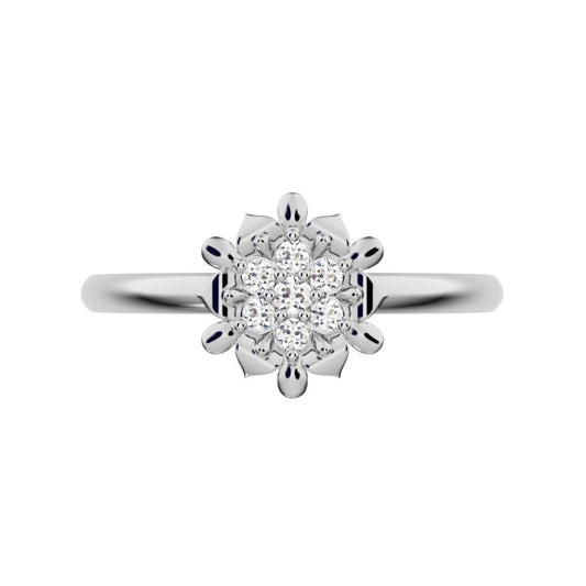 0.075 ct Round Cut Simulated Clear Diamond dainty Minimalist star eye halo floral cluster petal 14K / 18K Solid White Gold everyday ring