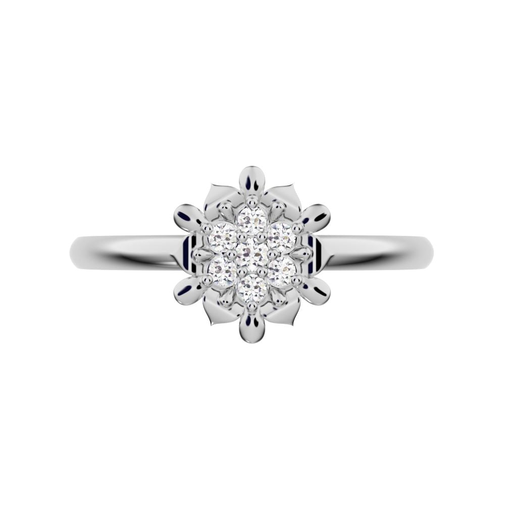 0.075 ct Round Cut Moissanite dainty Minimalist star eye halo floral cluster petal 14K / 18K Solid White Gold everyday ring