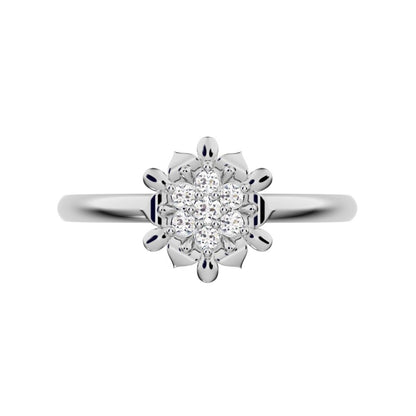 0.075 ct Round Cut Moissanite dainty Minimalist star eye halo floral cluster petal 14K / 18K Solid White Gold everyday ring
