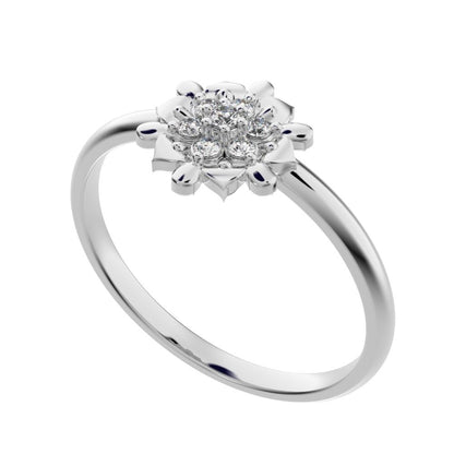 0.075 ct Round Cut Simulated Clear Diamond dainty Minimalist star eye halo floral cluster petal 14K / 18K Solid White Gold everyday ring