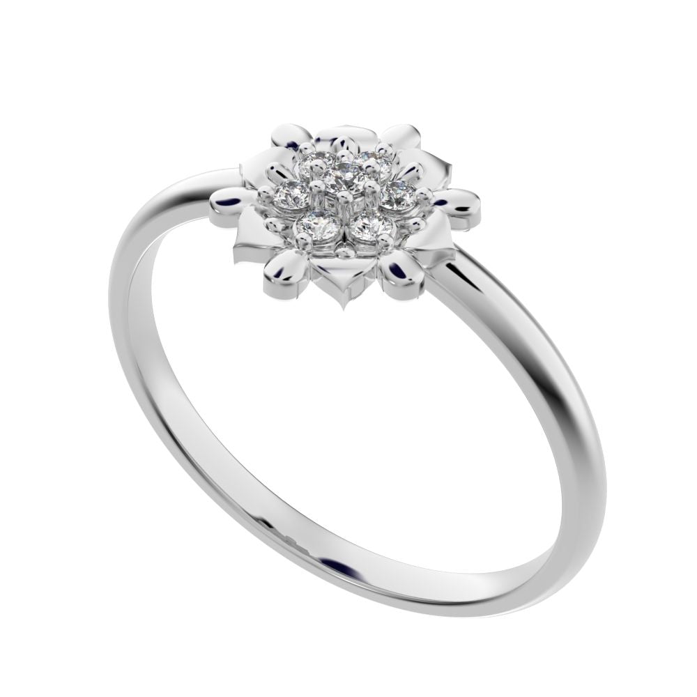 0.075 ct Round Cut Moissanite dainty Minimalist star eye halo floral cluster petal 14K / 18K Solid White Gold everyday ring