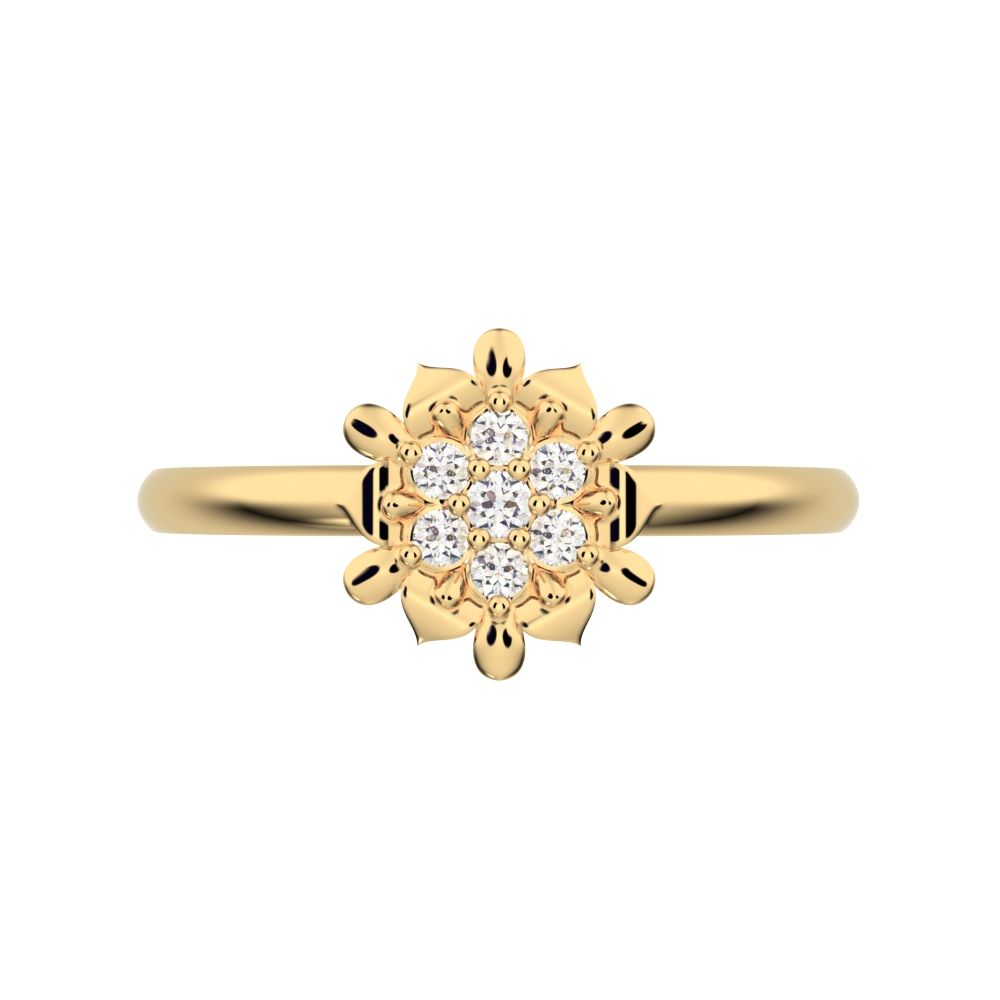 0.075 ct Round Cut Simulated Clear Diamond dainty Minimalist star eye halo floral cluster petal 14K / 18K Solid Yellow Gold everyday ring
