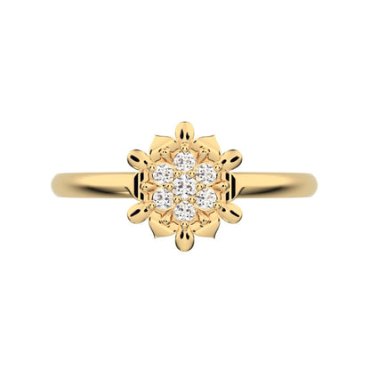 0.075 ct Round Cut Simulated Clear Diamond dainty Minimalist star eye halo floral cluster petal 14K / 18K Solid Yellow Gold everyday ring