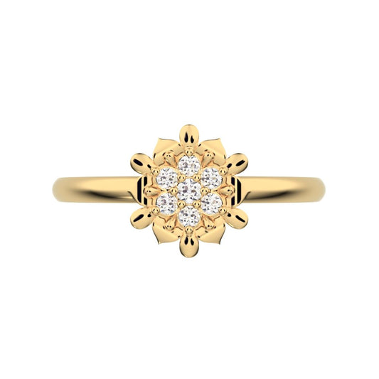 0.075 ct Round Cut Simulated Clear Diamond dainty Minimalist star eye halo floral cluster petal 14K / 18K Solid Yellow Gold everyday ring