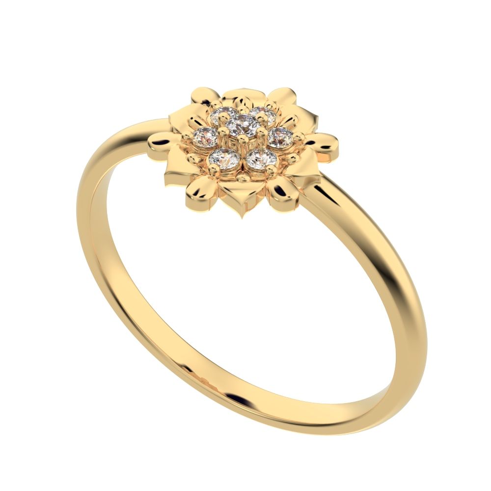 0.075 ct Round Cut Simulated Clear Diamond dainty Minimalist star eye halo floral cluster petal 14K / 18K Solid Yellow Gold everyday ring