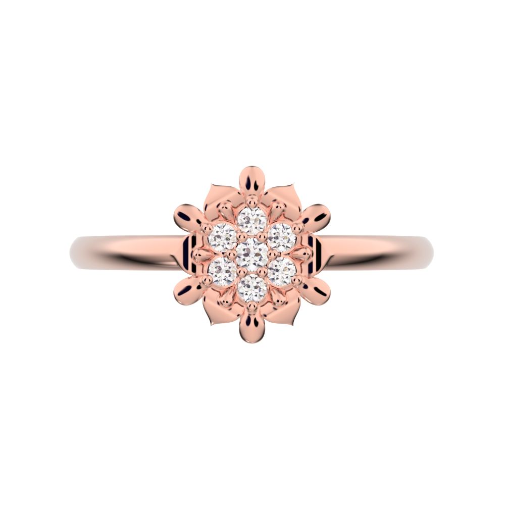 0.075 ct Round Cut Moissanite dainty Minimalist star eye halo floral cluster petal 14K / 18K Solid Rose Gold everyday ring