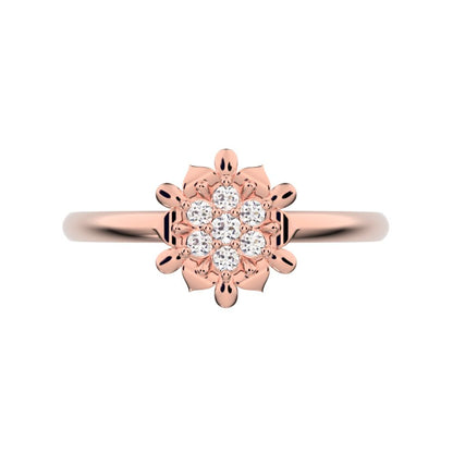 0.075 ct Round Cut Moissanite dainty Minimalist star eye halo floral cluster petal 14K / 18K Solid Rose Gold everyday ring