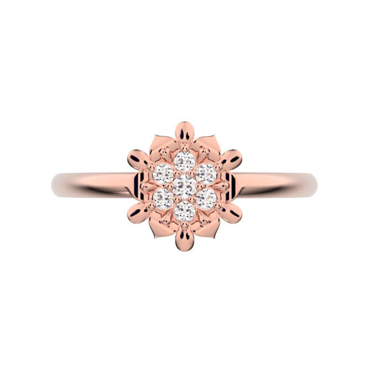 0.075 ct Round Cut Moissanite dainty Minimalist star eye halo floral cluster petal 14K / 18K Solid Rose Gold everyday ring