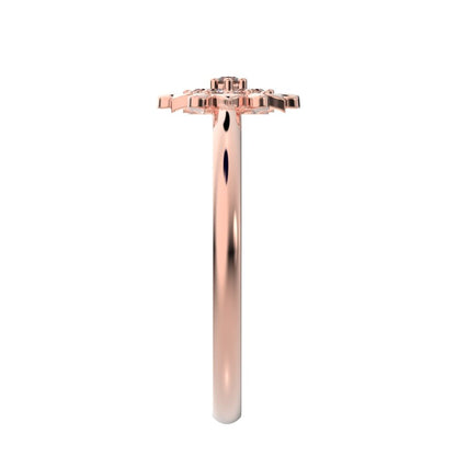 0.075 ct Round Cut Moissanite dainty Minimalist star eye halo floral cluster petal 14K / 18K Solid Rose Gold everyday ring