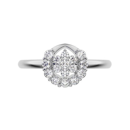 0.21 ct Round Cut Simulated Clear Diamond dainty Minimalist star eye halo floral horse shoe 14K / 18K Solid White Gold everyday ring