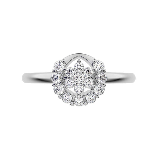 0.21 ct Round Cut Simulated Clear Diamond dainty Minimalist star eye halo floral horse shoe 14K / 18K Solid White Gold everyday ring
