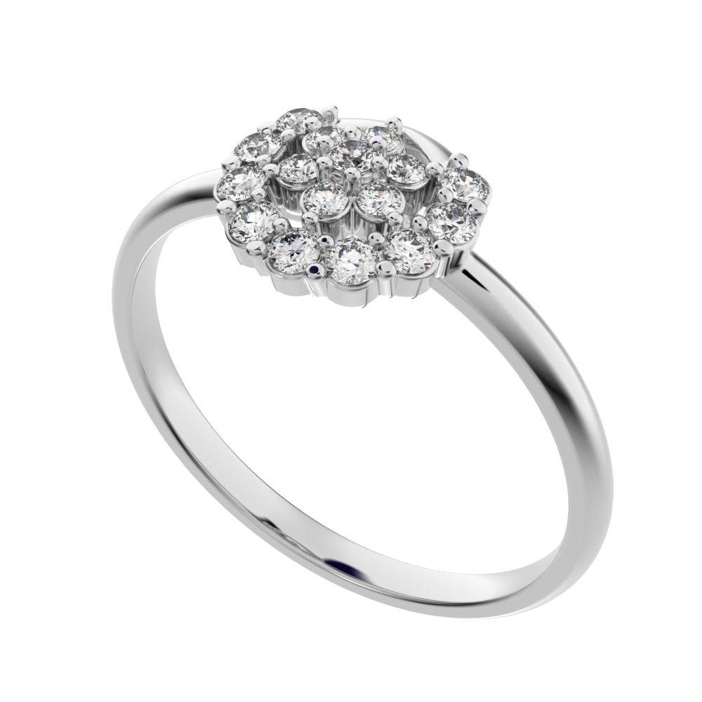 0.21 ct Round Cut Moissanite dainty Minimalist star eye halo floral horse shoe cluster 14K / 18K Solid White Gold everyday ring