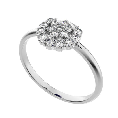 0.21 ct Round Cut Moissanite dainty Minimalist star eye halo floral horse shoe cluster 14K / 18K Solid White Gold everyday ring