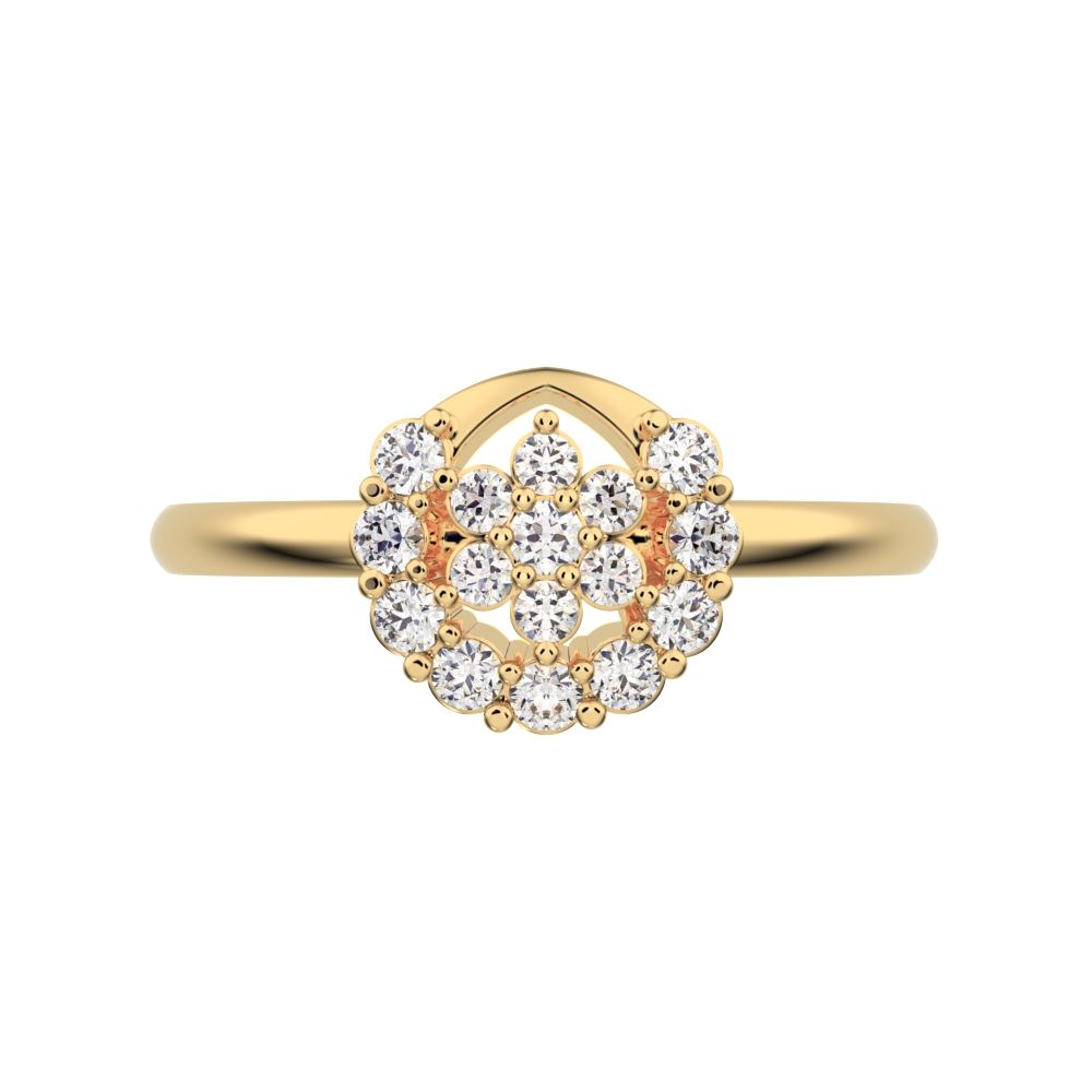 0.21 ct Round Cut Moissanite dainty Minimalist star eye halo floral horse shoe cluster 14K / 18K Solid Yellow Gold everyday ring