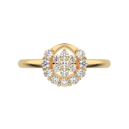 0.21 ct Round Cut Moissanite dainty Minimalist star eye halo floral horse shoe cluster 14K / 18K Solid Yellow Gold everyday ring