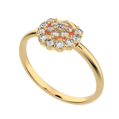 0.21 ct Round Cut Moissanite dainty Minimalist star eye halo floral horse shoe cluster 14K / 18K Solid Yellow Gold everyday ring