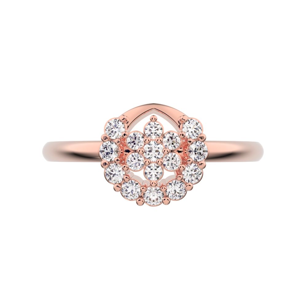 0.21 ct Round Cut Moissanite dainty Minimalist star eye halo floral horse shoe cluster 14K / 18K Solid Rose Gold everyday ring