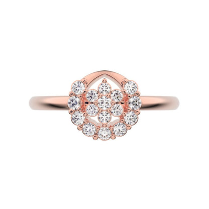 0.21 ct Round Cut Moissanite dainty Minimalist star eye halo floral horse shoe cluster 14K / 18K Solid Rose Gold everyday ring