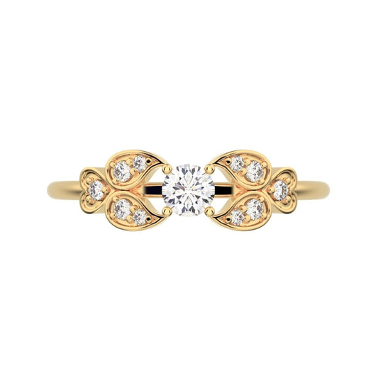 0.19 ct Round Cut Simulated Clear Diamond dainty Minimalist eye heart floral halo 14K / 18K Solid Yellow Gold everyday ring