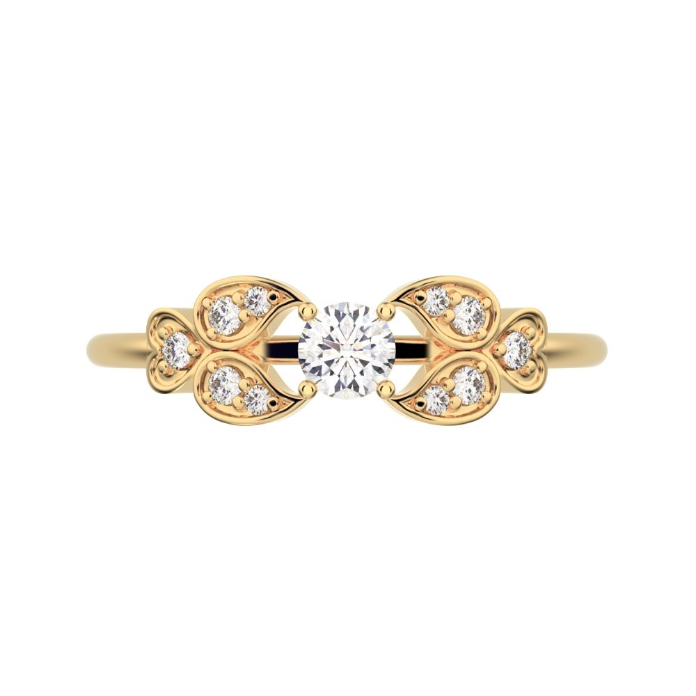 0.19 ct Round Cut Moissanite dainty Minimalist eye heart floral halo 14K / 18K Solid Yellow Gold everyday ring
