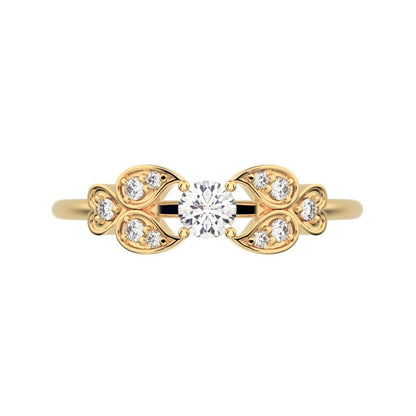 0.19 ct Round Cut Moissanite dainty Minimalist eye heart floral halo 14K / 18K Solid Yellow Gold everyday ring