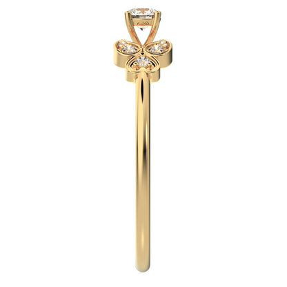 0.19 ct Round Cut Moissanite dainty Minimalist eye heart floral halo 14K / 18K Solid Yellow Gold everyday ring