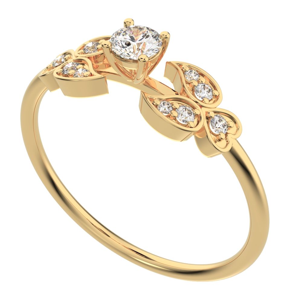 0.19 ct Round Cut Moissanite dainty Minimalist eye heart floral halo 14K / 18K Solid Yellow Gold everyday ring