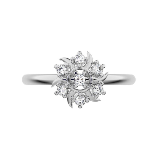 0.075 ct Round Cut Moissanite dainty Minimalist star eye halo floral cluster 14K / 18K Solid White Gold everyday ring