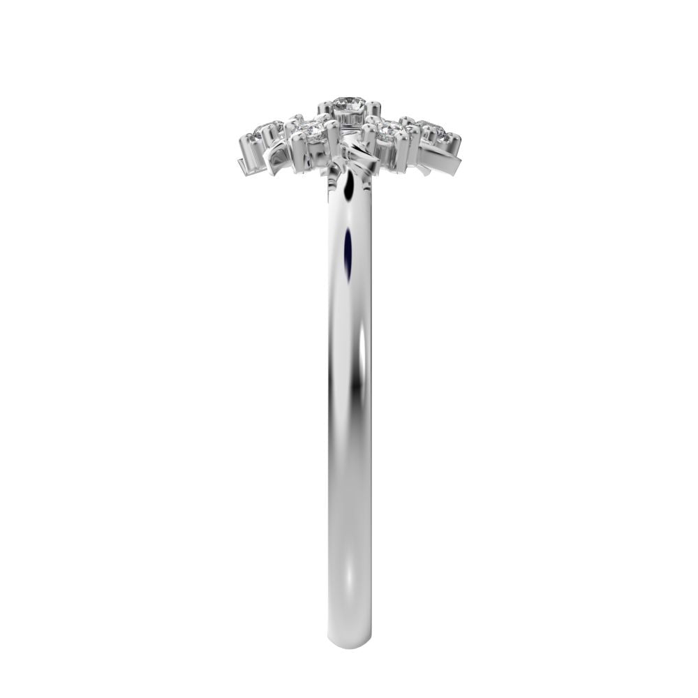 0.075 ct Round Cut Moissanite dainty Minimalist star eye halo floral cluster 14K / 18K Solid White Gold everyday ring