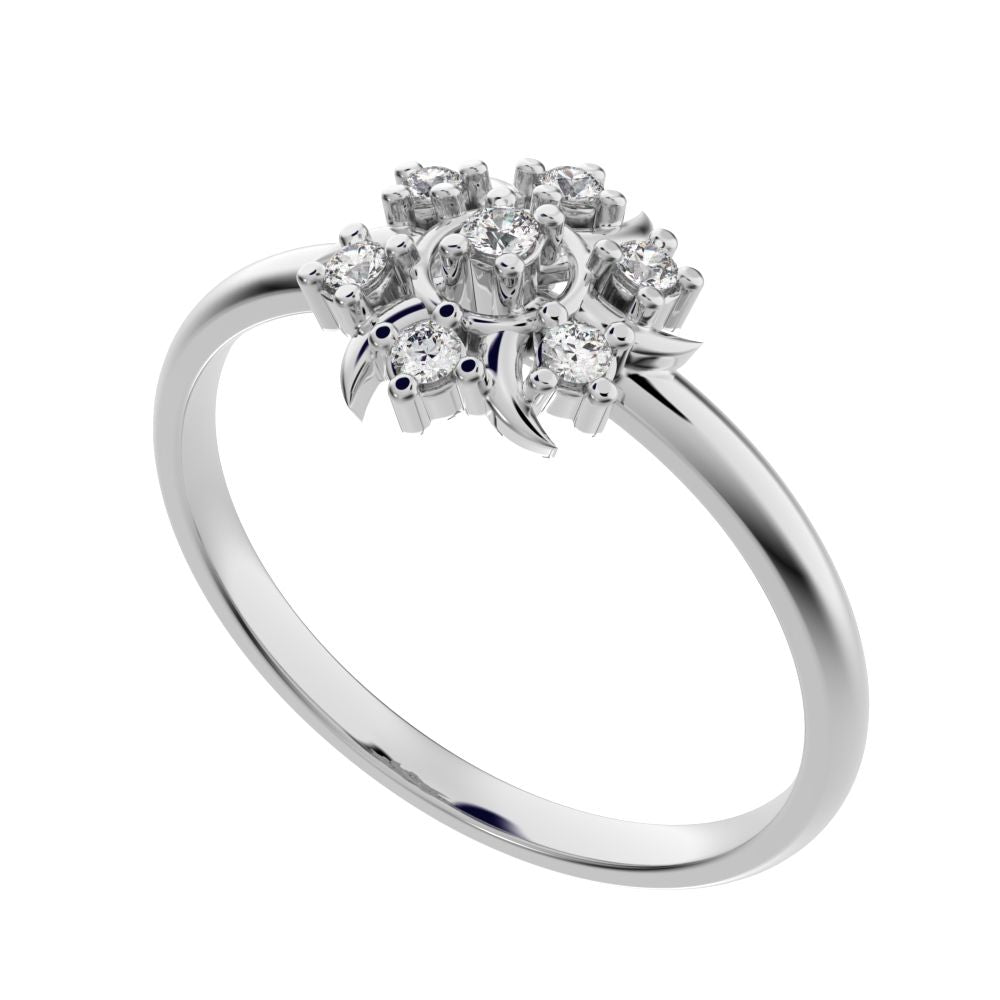 0.075 ct Round Cut Moissanite dainty Minimalist star eye halo floral cluster 14K / 18K Solid White Gold everyday ring