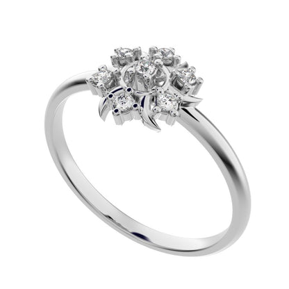 0.075 ct Round Cut Moissanite dainty Minimalist star eye halo floral cluster 14K / 18K Solid White Gold everyday ring