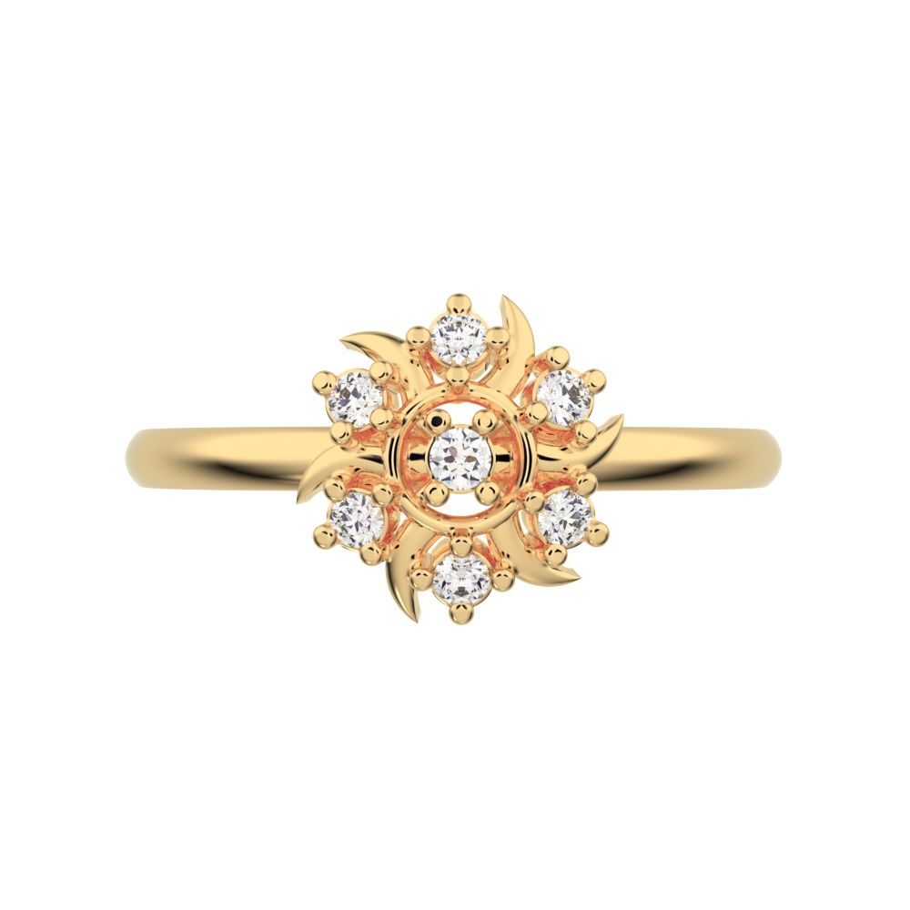 0.075 ct Round Cut Moissanite dainty Minimalist star eye halo floral cluster 14K / 18K Solid Yellow Gold everyday ring