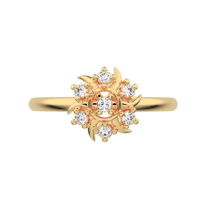 0.075 ct Round Cut Moissanite dainty Minimalist star eye halo floral cluster 14K / 18K Solid Yellow Gold everyday ring